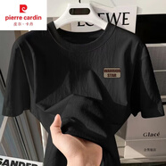 皮爾卡丹（pierre cardin）夏季2025新款純棉圓領(lǐng)短袖t恤男生寬松百搭休閑打底體恤 黑色【B081】 L 90-110斤內(nèi)
