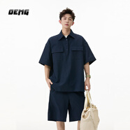 OEMG ”極簡(jiǎn)主義“運動(dòng)短袖襯衫套裝男士夏季寬松兩件套上衣T恤短褲 藏青色 【高品質(zhì)】 M [建議90-100斤]