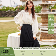 兩三事絲絨半身裙春季女黑色百褶裙裙子復古半裙長(cháng)裙 開(kāi)心自轉體 黑色- 薄款 S