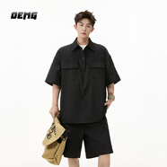 OEMG ”極簡(jiǎn)主義“運動(dòng)短袖襯衫套裝男士夏季寬松兩件套上衣T恤短褲 黑色 【高品質(zhì)】 M [建議90-100斤]