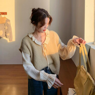 賢語(yǔ)單件/套裝2022年春秋季新款雪紡長(cháng)袖襯衫+毛衣針織馬甲兩件套女潮 杏色襯衫+杏色馬甲 S