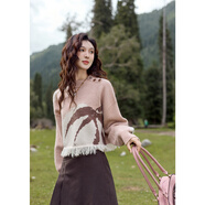 謎秀圓領(lǐng)流蘇下擺短款毛衣MXD43Z0680 粉色 L