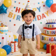 GOKU男童禮服套裝夏季兒童背帶褲花童小西裝英倫風(fēng)幼兒園畢業(yè)服演出服 藍色 棉質(zhì)衣服有縮水可能性，適當拍大一碼 100 （建議體重25-30斤）