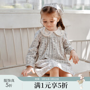 OAK FAMILY秋季兒童全棉輕絨連衣裙娃娃領(lǐng)公主裙女孩裙子 魔法茶會(huì )（深藍） 120