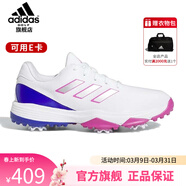阿迪達斯（adidas）高爾夫球鞋兒童青少年新款防潑水防滑BOA旋鈕系帶活動(dòng)釘鞋 GZ2179 白/亮紫紅色/亮藍 35.5 （UK3.0）