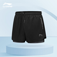李寧（LI-NING）運(yùn)動(dòng)短褲男夏季透氣沙灘褲防尷尬褲跑步五分褲假兩件游泳短褲子 黑色【內(nèi)襯保護(hù)+徑深口袋】 XL