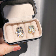 水晶花簇珍珠耳釘 超閃方塊鑲鉆珍珠耳環(huán) 花朵設計感甜美精致耳飾 花境水晶溫柔耳釘