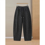 代勒（DAILE）洋氣減齡豹紋媽媽女裝休閑褲春秋高腰寬松彎刀褲顯瘦哈倫褲 豹紋 2XL 90-110斤