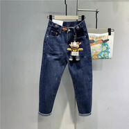 歐貨2024春季款半松緊高腰蘿卜牛仔褲女休閑寬松小腳哈倫垮褲潮 深色 40 26建議8095斤