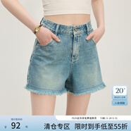 范思藍恩毛邊流蘇牛仔褲女夏季2025新款簡(jiǎn)約百搭顯瘦短褲2666 牛仔藍 M