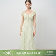 自巧小個(gè)子紅色雪紡格紋連衣裙女2026夏裝新款掐腰裙度假風(fēng)長(cháng)裙子 藍綠格 M （尺碼：4）