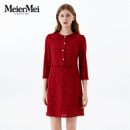 MeierMei玫而美連衣裙女七分袖時(shí)尚蕾絲時(shí)尚喜慶性感春秋連身裙 H50 38