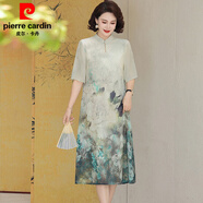 皮爾卡丹新款中年媽M媽連衣裙時(shí)尚氣質(zhì)典雅中年老年女裝大d碼寬松雪紡長(cháng)裙 綠色連衣裙 3XL (建議120-135斤)