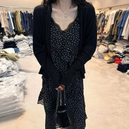 SZEL早春漂亮連衣裙連衣裙女新款韓版時(shí)尚不規則荷葉邊波點(diǎn)吊帶裙 開(kāi)衫外套 M _建議100-110斤