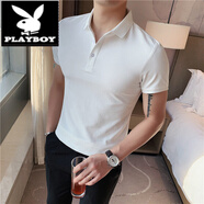 花花公子（PLAYBOY）2026夏季新款男士時尚新潮短袖polo衫高端休閑帥氣翻領T恤夏裝 白色 A213-PL2101 L 建議110-125斤