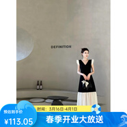 芃婷2025夏季新款法式溫柔蕾絲拼接小黑裙歐根紗撞色長(cháng)款連衣裙 圖片色 M