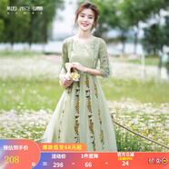 煙花燙初戀系清新連衣裙女2026年春裝新品氣質(zhì)顯白繡花茶歇裙子SD 夢(mèng)佳 綠色 S