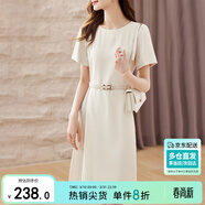 尚都比拉設計感拼接連衣裙夏季高級感氣質(zhì)百褶裙小個(gè)子中長(cháng)裙子 杏色 L