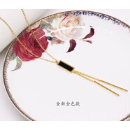 文雨飛 簡(jiǎn)氣質(zhì)OL風(fēng)黑色長(zhǎng)方形幾何流蘇項(xiàng)鏈女時(shí)尚休閑短款鎖骨鏈潮 金色