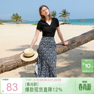 三彩2025夏季新款碎花半身裙高腰開(kāi)叉雪紡A字裙浪漫長(cháng)裙清新M