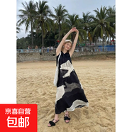 水墨畫(huà)氣質(zhì)無(wú)袖連衣裙女2026夏季新款高級感簡(jiǎn)約印花寬松背心裙 水墨連衣裙 L