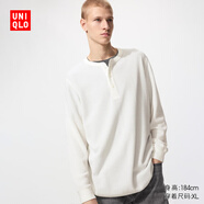 優(yōu)衣庫男裝女裝情侶華夫格亨利領(lǐng)套頭衫長(cháng)袖T恤479784 482766 482766/01乳白色 L