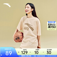 安踏（ANTA）多彩T | 短袖T恤男女夏季圓領(lǐng)上衣情侶同款吸濕排汗寬松休閑短T 【胸口大logo】奶白色8104-1 M 男170/女165