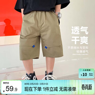 左西男童工裝短褲夏季2026新款休閑款兒童五分褲夏季中褲 卡其色 160