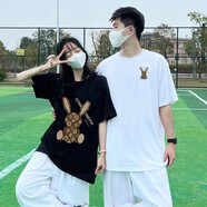 love legend情侶裝短袖T恤春夏季男女同款純棉寬松學(xué)生百搭衣服套裝班服定制 男白+女黑【小小熊】 4XL 男+M 女