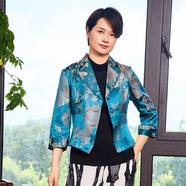 VOA色織提花桑蠶絲西裝領(lǐng)七分袖顯瘦溫柔織花宋錦新中式外套 W7325 藍底花箋 M