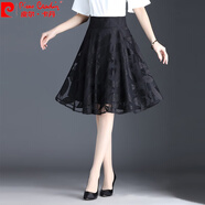 皮爾卡丹（pierre cardin）黑色大擺網(wǎng)紗裙波點(diǎn)半身裙夏季a字蕾絲短裙2023新款百褶裙子女夏 樹(shù)葉花 XL 腰圍2尺2