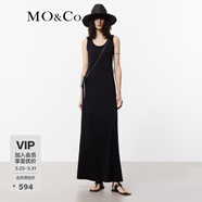 MO&Co.連衣裙涼感重工扎花破洞深U領(lǐng)寬松長(cháng)款背心裙子長(cháng)裙摩安珂 黑色 M 165