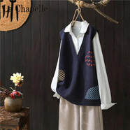 拉夏貝爾（La Chapelle）品牌折扣針織馬夾v領(lǐng)背心女秋冬寬松休閑外穿羊毛衫坎肩馬甲毛衣 純100自動(dòng)發(fā)熱藏藏青色 單件馬甲 純100自動(dòng)發(fā)熱2XL 建議130-150斤