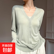 夏季超薄微透天絲針織開(kāi)衫女寬松V領(lǐng)防曬衫純色顯瘦長(cháng)袖XZ-A69 淺薄荷綠 L 105-125