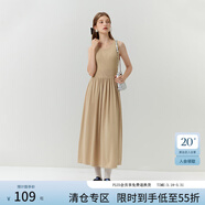 范思藍恩23FS14060法式針織連衣裙女秋冬新款方領(lǐng)背心裙 淺卡其（無(wú) 袖） S