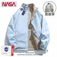 NASA RHUDE秋季外套男裝情侶裝休閑夾克男秋冬棒球服潮流男士春秋款衣服男 8890月光藍(雙面穿) L (145-160斤)