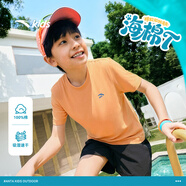 安踏兒童T恤男女童裝海綿T夏季新款好洗T印花純棉舒適速干吸汗親子裝 【男款】木瓜色-8 180 cm