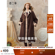 兩三事梵高文藝 詩(shī)頁(yè)漫游 2025秋冬新款復古格紋拼接刺繡毛呢外套女 棕咖色 S
