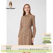 暇步士（Hush Puppies）女裝春秋季通勤英倫風(fēng)復古格子襯衫連衣裙女 130卡其 XS
