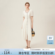 范思藍恩巴黎假日 法式氣質(zhì)連衣裙女夏季赫本風(fēng)顯瘦裙子24FS12059 米白色 XS