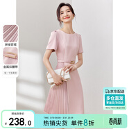 尚都比拉設計感拼接連衣裙夏季高級感氣質(zhì)百褶裙小個(gè)子中長(cháng)裙子 粉陶色 L