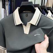 太子龍（TEDELON）翻領(lǐng)POLO衫男短袖商務(wù)休閑透氣夏季時(shí)尚潮流撞色冰絲T恤 深灰色 XL