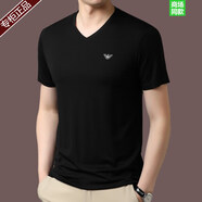 EA7阿瑪尼新款正品短袖T恤男V領(lǐng)絲光棉半袖體恤冰絲男裝上衣潮 黑色 AMN-88231款 2XL 185碼【適合175-190斤穿】