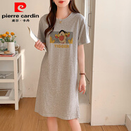 皮爾卡丹（pierre cardin）短袖T恤裙女寬松休閑大碼顯瘦半袖中長(cháng)裙過(guò)膝裙女2026年夏季新款 淺灰色AD0157 XL