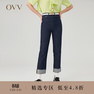 OVV秋冬熱賣(mài)女裝意大利進(jìn)口面料棉質(zhì)翻邊男友風(fēng)牛仔褲 藏青（凈色）A1 27