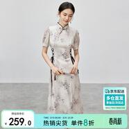 尚都比拉新中式國風(fēng)連衣裙女夏收腰印花裙優(yōu)雅中長(cháng)裙 漢玉色W42L54866  M