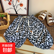 夏季兒童棉綢人造棉燈籠褲寬松涼涼褲休閑防蚊褲Z263 灰色豹紋 80 cm