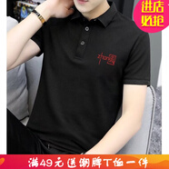 嘉曄POLOT恤男2022夏季新款修身商務(wù)翻領(lǐng)半袖體恤國潮男士短袖T恤 黑色 4XL 145-160斤