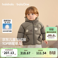 巴拉巴拉童裝兒童羽絨服男女童外套冬裝嬰兒衣服保暖加厚泡芙羽絨 咖色小熊50860-白鴨絨 110 （充絨量96g 適合3-5歲）