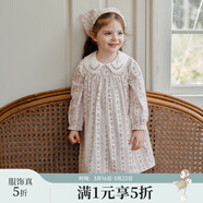 OAK FAMILY秋季兒童全棉輕絨連衣裙娃娃領(lǐng)公主裙女孩裙子 魔法茶會(huì )（紅） 80